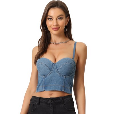 Allegra K Women's Push-Up Sleeveless Jeans Corset Crop Bustier Cami