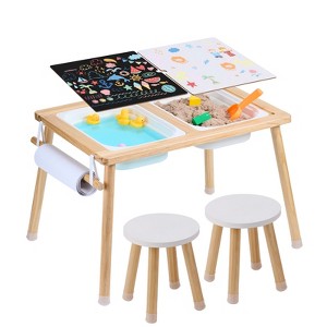 VEVOR Sensory Table and Chairs Set, Toddlers Activity Table with 2 Stools, 2 Storage Bins & Paper Roll Holder, Wooden Kids Sensory Table - 1 of 4