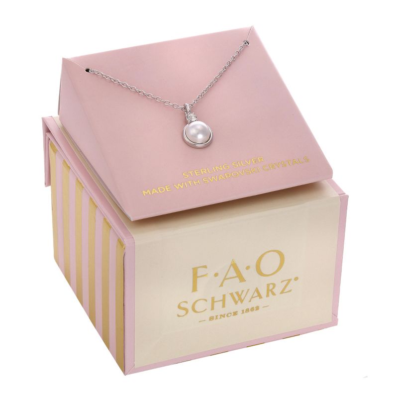 FAO Schwarz Sterling Silver Pearl and Crystal Stone Pendant Necklace, 2 of 4