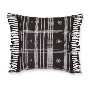 tagltd 22"x22" Black Peak Espresso with Tassels Cotton Hand Tied Fringe Accent Decorative Throw Pillow Poly Filled Removable Insert Square - 1 of 2