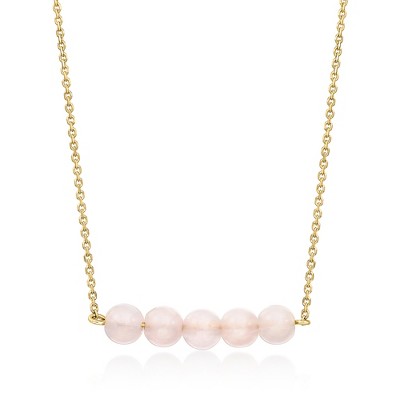 Ross-Simons 4-4.5mm Rose Quartz Bead Necklace in 14kt Yellow Gold Size 16