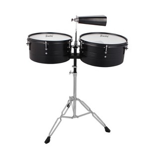 SEVOBAL Drum and Percussion Accessories, 13" and 14" Timbales Set with Stand and Cowbell for Live Performance and Practice, Black, 30.71"*19.69"*7.87" - 1 of 4