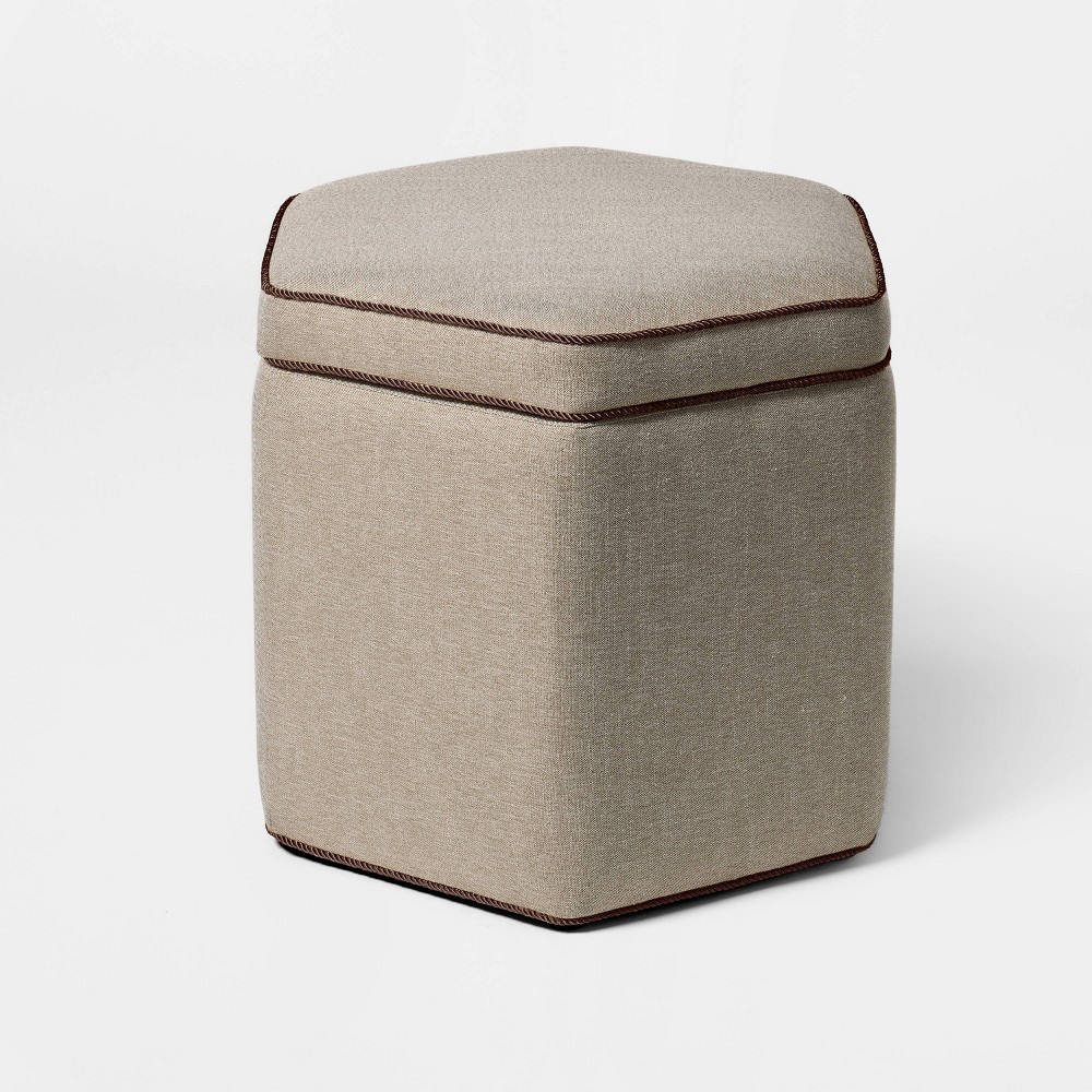 Storage Ottoman with Twisted Piping Detail Brown Linen - Threshold™ designed with Studio McGee