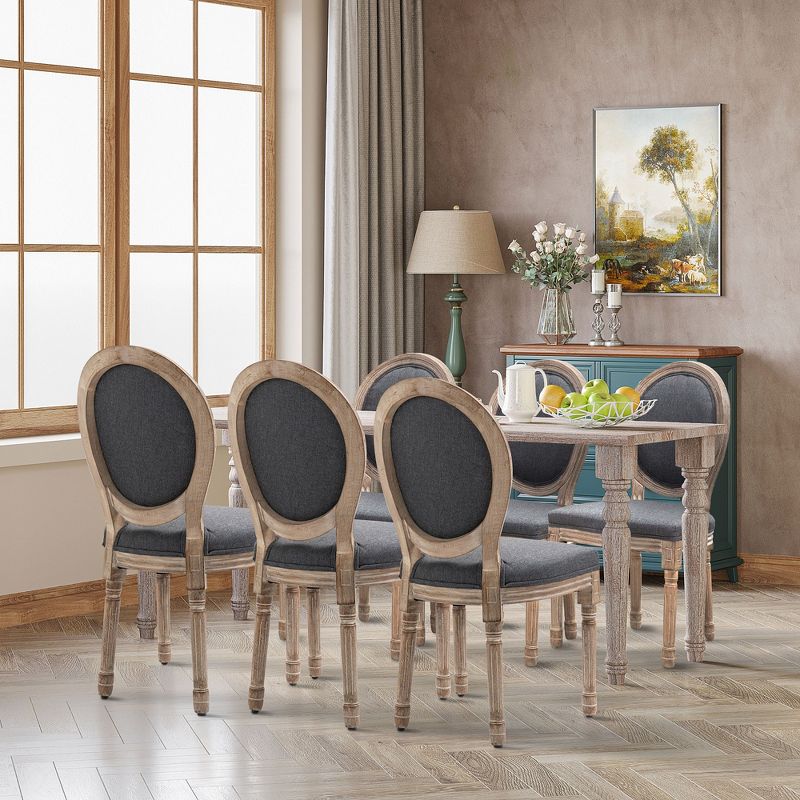 HOMCOM Vintage Armless Dining Chairs Set of 6, French Chic Side Chairs with Curved Backrest and Linen Upholstery for Kitchen, or Living Room, Gray, 3 of 7