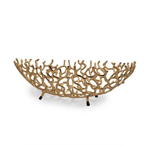 HomeRoots 22" Gold Aluminum Oval Faux Coral Centerpiece Bowl - 1 of 4