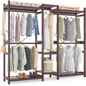 Besiost 70-In Bamboo Garment Rack with 5 Hanging Rods, Freestanding Closet System with Shelves - 1 of 4