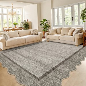 Scalloped Rugs for Living Room 6x9 Non-Slip Modern Bordered Bedroom Carpet, Machine Washable Low Pile Indoor Rug, Foldable Farmhouse Floor Mats - 1 of 4