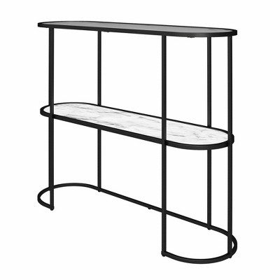 White Marble and Glass Console Table with Black Metal Frame