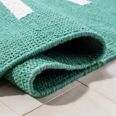Handwoven Dark Green and Ivory Cotton Rectangular Rug 4' x 6'