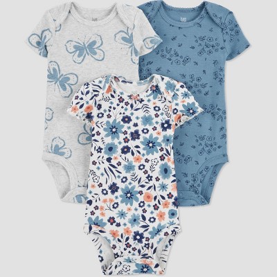 Image of Carter's Just One You® Baby Girls' 3pk Short Sleeve Floral Bodysuit - Navy 6M