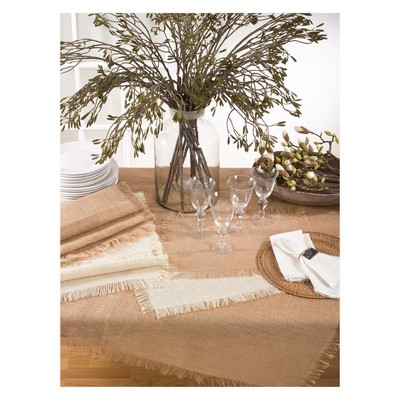 Natural Jute Rectangular Fringed Tablecloth, 90"x120"