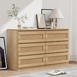 Rattan Dresser for Bedroom, 6 Drawer Dresser for Bedroom, Modern Wide Chest of Drawers - 1 of 4