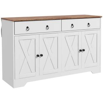 HOMCOM Sideboard Buffet Cabinet, Farmhouse Coffee Bar Cabinet with 2 Drawers, Barn Doors and Adjustable Shelves for Living Room, Dining Room, White