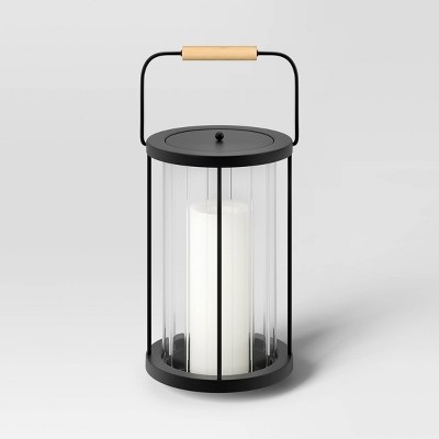 Black Metal and Glass Battery LED Outdoor Lantern Clear/Black - Threshold™