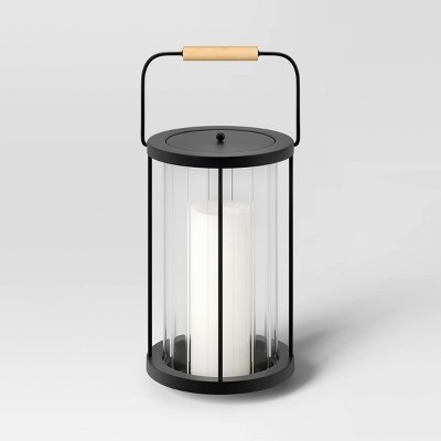 10.5" Black Metal and Glass Battery LED Outdoor Lantern Clear/Black - Threshold™