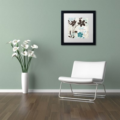 Cherish Every Moment Black Frame Blue Floral Canvas Print