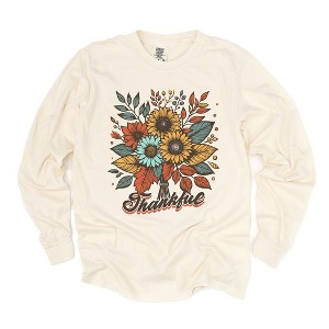 Simply Sage Market Women's Thankful Flowers Long Sleeve Garment Dyed Tee - 1 of 4