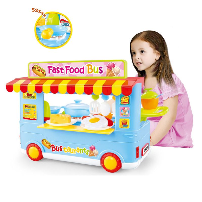 Insten 29 Piece Play Fast Food Truck Bus Kitchen Toy, Pretend Cooking Playset, Blue, 2 of 4