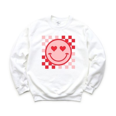 Simply Sage Market Women's Graphic Sweatshirt Checkered Heart Eyes Smiley