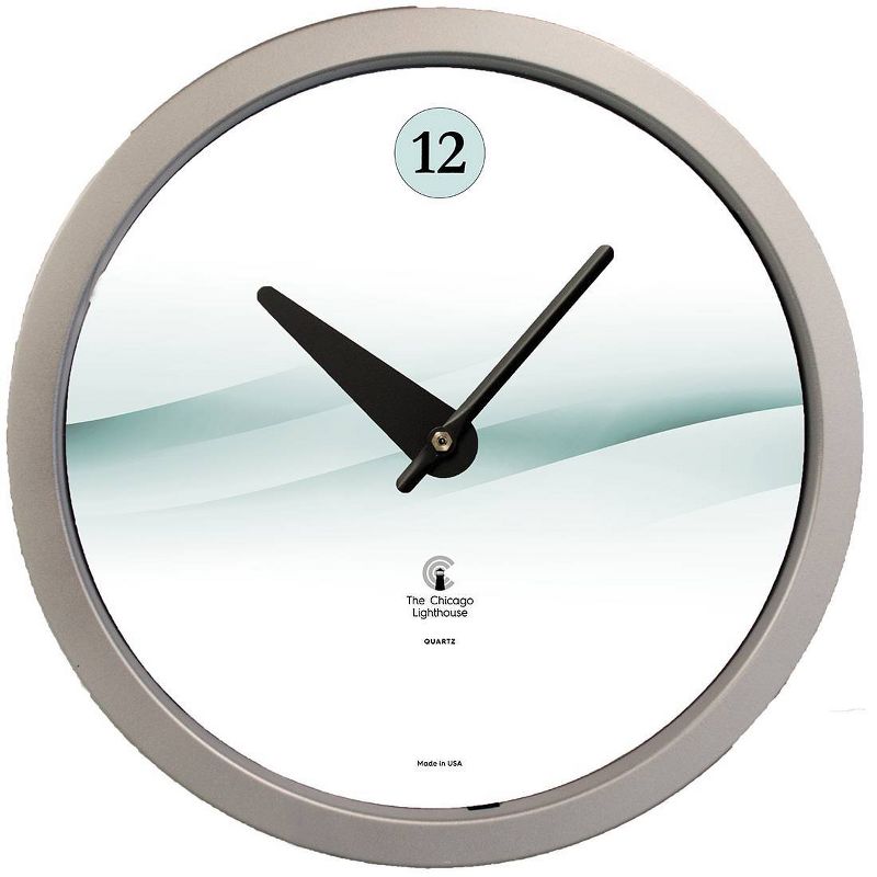 14.5&#34; Waves Splash of Teal Contemporary Body Quartz Movement Decorative Wall Clock Silver - The Chicago Lighthouse, 1 of 6