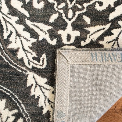 Ivory and Charcoal 6' x 6' Square Handmade Wool Floral Rug