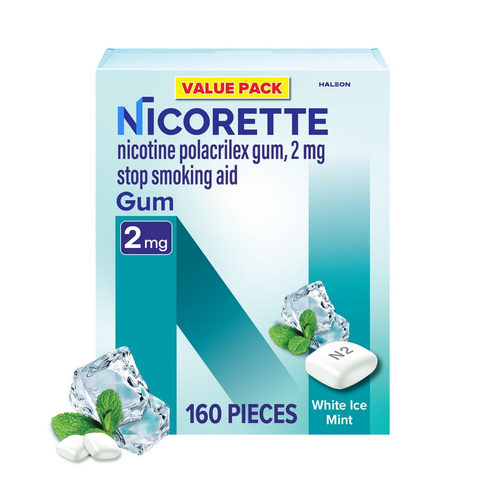 Nicorette 2mg Stop Smoking Aid Nicotine Gum - White Ice Mint - 160ct