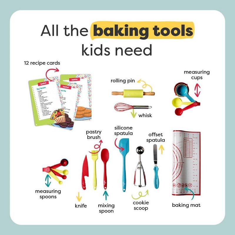 Baketivity 31 Pcs Kids Cooking & Baking Set with Kids Knife & Real Cooking Utensils - Kids Baking Set Gift for Girls & Boys, 3 of 10