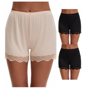 INSPIRE CHIC 3 Packs Women's Lace Trim Ice Silk Mid-Waisted Loose Slip Shorts Light and Breathable Boyshorts - 1 of 4