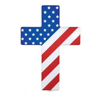Collections Etc Solar Powered Patriotic Flag Cross Outdoor Garden Stake