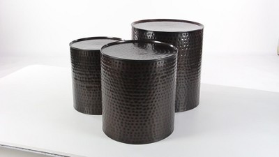 Brown Hammered Metal Round Accent Tables Set of 3