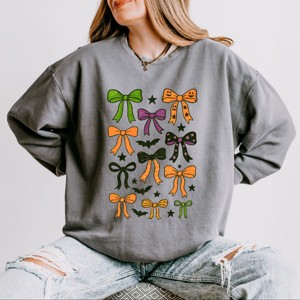 Simply Sage Market Coquette Colorful Halloween Bows Lightweight Garment Dyed Sweatshirt - 1 of 3