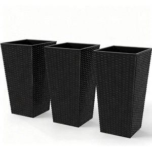 Gulches Tall Taper Plant Pots Set of 3 Rattan Style Indoor Outdoor ...