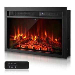 VEVOR Electric Fireplace Insert,26 in Recessed and Wall Mounted,8h Timer & Remote Control, Indoor Heater w/750W/1500W Dual Heating Modes,5000BTU Black - 1 of 4