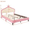Twin/Full Size PU Leather Princess Platform Bed with Tufted Headboard, Lovely Crown Fantasy Bed Frame, Pink+Cream - ModernLuxe - 3 of 4