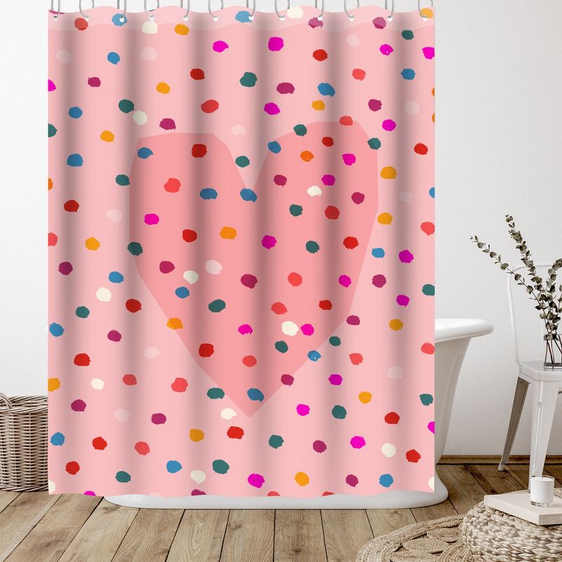 Americanflat 71" x 74" Shower Curtain, Rainbow Dotty Heart Pink by Paula Mills, 5 of 9