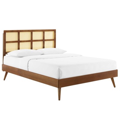 Modway Sidney Cane and Wood Full Platform Bed With Splayed Legs