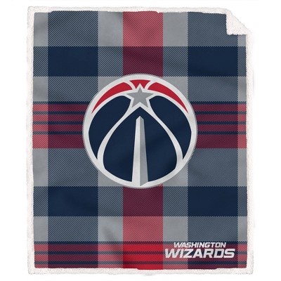 NBA Washington Wizards Plaid Steel Royal Plush Faux Shearling Blanket