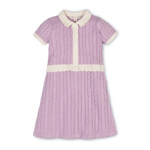 Girls' Organic Short Sleeve Collared Button Front Sweater Dress, Kids - 1 of 3