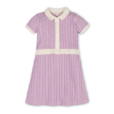 Hope & Henry Girls' Organic Short Sleeve Collared Button Front Sweater Dress, Lavender Heather, 2T