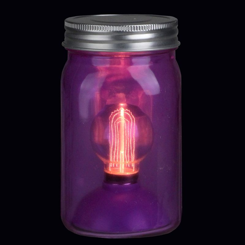 Roman 6.5" Battery Operated LED Edison Bulb Vintage-Style Purple Glass Mason Jar Lantern, 2 of 3