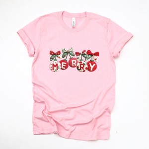 Merry Ornaments Quilted Print - Women's Short Sleeve Graphic T-Shirt - 1 of 4