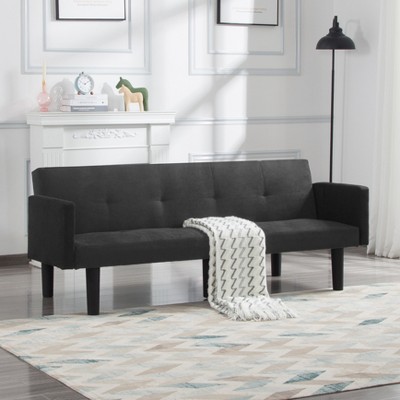 Aukfa 74.8" Dark Gray Suede Futon Sofa Bed - 3-Position Adjustable Twin Sleeper, Space-Saving Convertible Design for Home, Office, or Guest Room