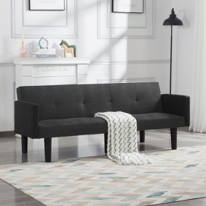 Aukfa 74.8" Dark Gray Suede Futon Sofa Bed - 3-Position Adjustable Twin Sleeper, Space-Saving Convertible Design for Home, Office, or Guest Room - 1 of 4