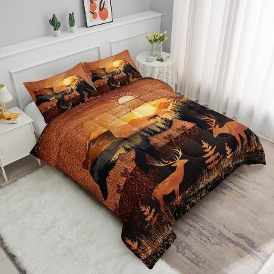 Bear & Deer Comforter Set Full Size – 3Pcs Rustic Hunting Bedding with Wild Animal Print, Farmhouse Quilt Set for Boys Girls Men Women