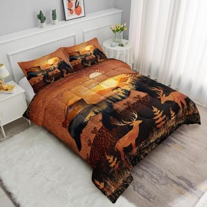 Bear & Deer Comforter Set Full Size – 3Pcs Rustic Hunting Bedding with Wild Animal Print, Farmhouse Quilt Set for Boys Girls Men Women - 1 of 4