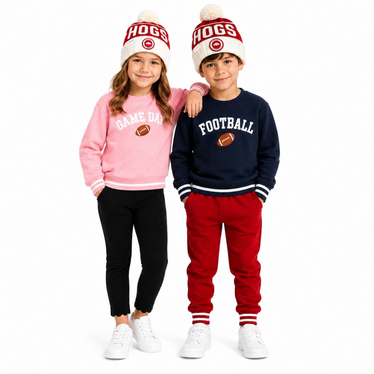Bits & Bows Officially Licensed Arkansas Razorbacks Bobble Hat, Red/White - thumbnail 4