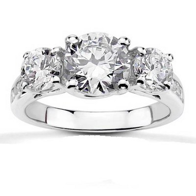 Pompeii3 1 5/8ct Three Stone Diamond Engagement Ring Solid 14K White Gold Lab Created