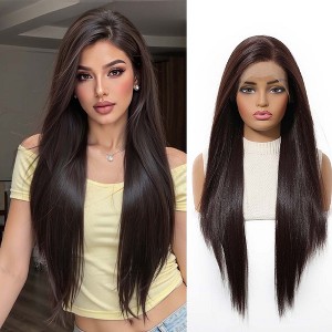 Jessie's Wig Long Straight Wig Heat Resistant Daily Party Costume Middle Part Synthetic Hair Shiny Brown 13x6 Lace Wigs 28 Inch 1 Pc/Pack - 1 of 4