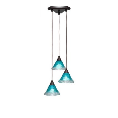 Toltec Lighting Europa 3 - Light Pendant in  Dark Granite with 7" Teal Crystal Shade