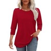 Women's 3/4 Sleeve Button Dressy Blouse Casual Round Neck Tops Summer Outfits Beach Plus Size Flowy Spring Shirt - 2 of 4
